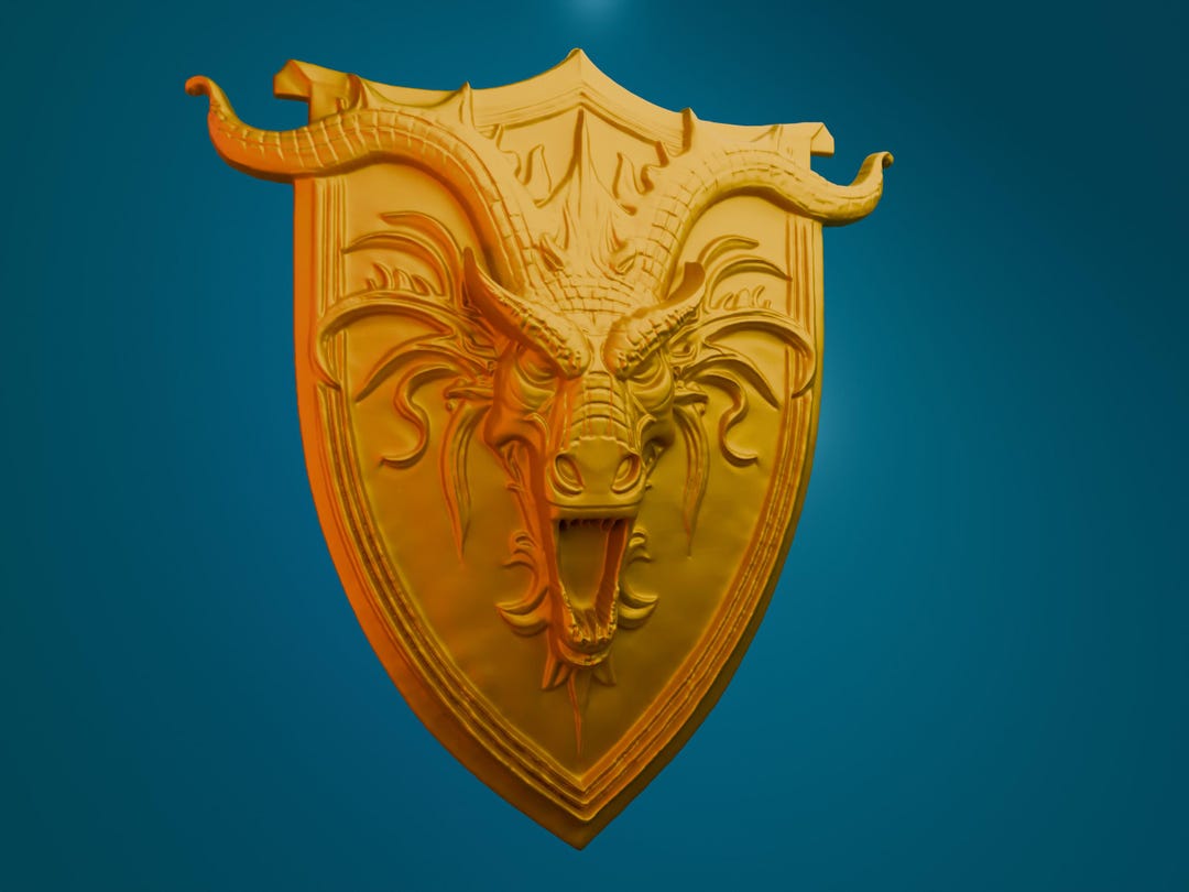 Shield With Dragon Head - Aspire Artcam Relief 3D STL for CNC Carving ...