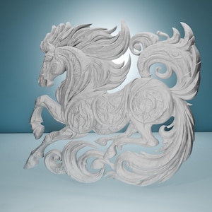 Pferd auf der Flucht 3D STL-Modell für CNC, 3D-Druck, Gravur, Wanddekoration