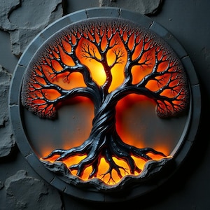 Round Tree of Life 3D STL Model for 3D Printing, CNC Relief, Woodworking, Wall Decor, Engraving