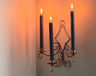 Vintage Brass 3 Arm Candelabra Candlestick Taper Holders, Beautiful Gold Statement Hanging Delicate Wall Sconce Candle Holders, 1 or 2 Avail