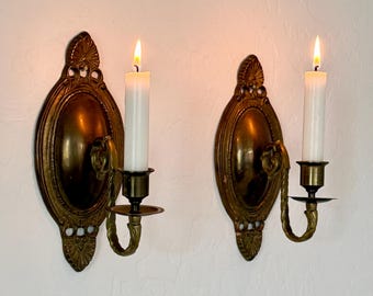 Vintage messing kandelaar, enkele arm messing wandkandelaars Franse Parijse kandelaar taps toelopende houders gouden paar set van 2