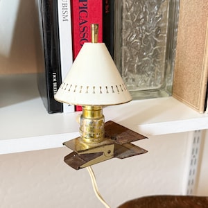 Vintage Mini Conical Clip or Clamp Lamp by K & McD Inc. Mid Century Small Round MCM Light Desk Clip Shelf Lamp Small Shelf Light Off White