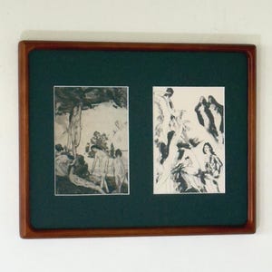 Impresión giclée de bellas artes "Junto al mar" y "Libre de nubes" de Arthur Bowen Davies, de principios del siglo XX, con marco de madera modernista y doble paspartú.