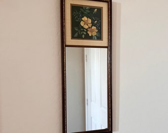 Vintage Holz Blumen Kunst Spiegel, 1980 Crowning Touch USA, Rechteckig Holz, Vertikale Wandbehang, Eingang Schlafzimmer Badezimmer Wohnkultur