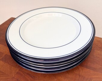 Set of 5 Dansk 9” Vintage Concerto Allegro Portugal Plates, Pinstripe Blue Rings Rim, Collected and Discontinued, 1980s Dansk Salad Plates
