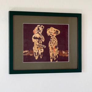 1946 'Figuras' de Jankel Adler Giclée Impresión fina Modernista Monocromática Tapete biselado Arte de pared Marco abstracto Tapete de arte verde MCM Monocromo