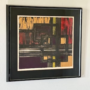Vintage Original 1960s “On The Square” Intaglio Etching Signed Bea Goldan Abstract Art Etching Square Black Framed Mid Century Modernist