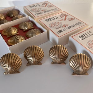 12 Available Vintage Solid Brass Seashell Napkin Rings, 3 Boxes of 4, Set Taste Setter Sigma Tawain Mid Century Modern Vintage Table Gold