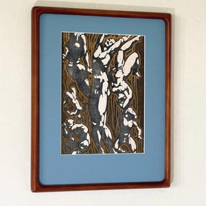 1906 "Nude Figures in Different Poses" Abstract Art Dutch Giclee Print by Reijer Stolk Modernist Dark Wood Frame Blue Mat Framed Wall Art