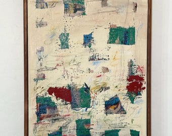 Pintura abstracta original “Emociones Mixtas”, técnica mixta, óleo y acrílico, 11x14 pulgadas, marco de madera cálida, pintura modernista al óleo y acrílico para pared.