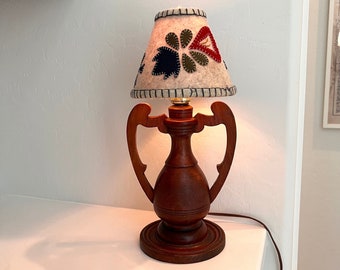 Small Vintage Wood Lamp with Wool Felt Penny Nichols Vintage Shade, Folk Art Interior Decor, Perfect Kitchen Lamp Desk or Nightstand Light