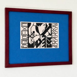1906 "Ex Libris Van J. Van Der Ager" Diseño gráfico Arte en marco rojo oscuro con paspartú azul Arte abstracto con paspartú personalizado Impresión giclée Bellas artes modernista