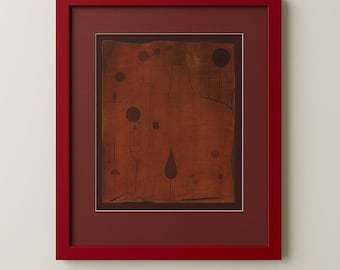 1930 'Fruits on Red' by Paul Klee Red Art Frame with Custom Burgundy Red Art Matting Framed Giclee Fine Print Monochrome Wall Art Blue