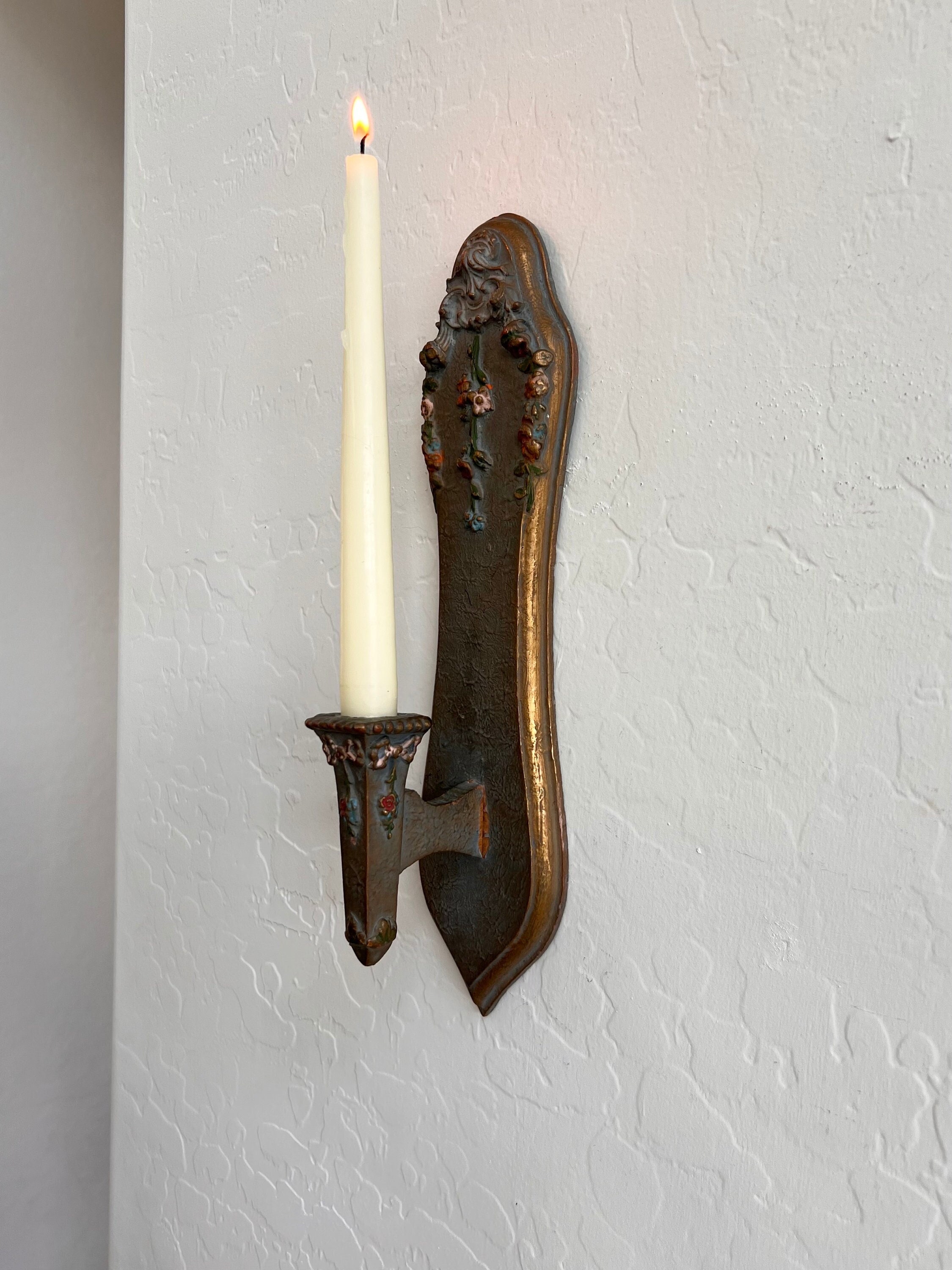 Vintage Bow and Flower Candlestick Wall Hanging Sconce 
