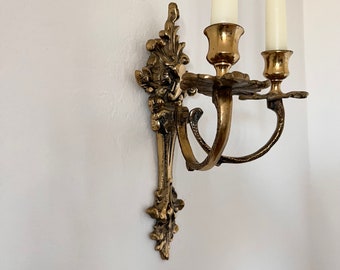 Antique Dutch Solid Brass, Double Wall Hanging Sconce, Candlestick Standard Taper Holder, Beautiful Statement Piece for Any Room, Heavy