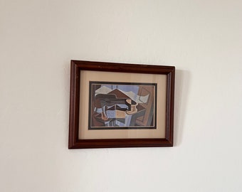 Vintage Wood Frame, Modernist Cubism Art, Wall Shelf Art Frame with Matte, Cubism Modernist Art Horiz., Juan Gris, MCM, Music Artwork