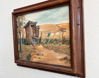 Small Western Oil Painting, Signed Art Framed in Western Rustic Wood Frame Gallery Wall 1982