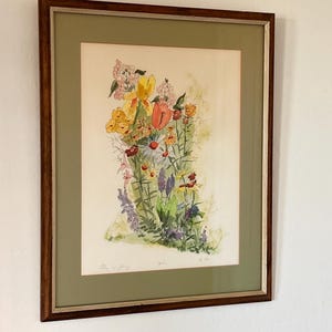 Vintage Watercolor Ink Signed Floral Art &#39;Glory of Spring&#39; by Marie Cole Painting 1970s Watercolor Large Art Flowers Still Life Wall Art