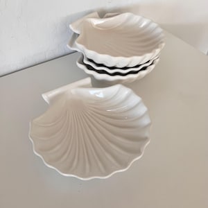 Vintage White Ceramic Seashell Plates Japan Mid Century Modern Kitchen Table Organic Home MCM Food Microwave Safe Seashell Dishes