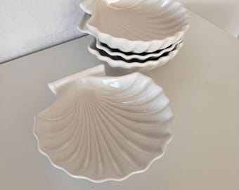 Vintage White Ceramic Seashell Plates Japan Mid Century Modern Kitchen Table Organic Home MCM Food Microwave Safe Seashell Dishes