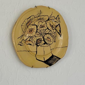 Hand Painted Abstract Floral Wall Hanging Plate, Wall Plate Cubism Picasso Style Home Decor Organic Contemporary Wall Art Hook Included