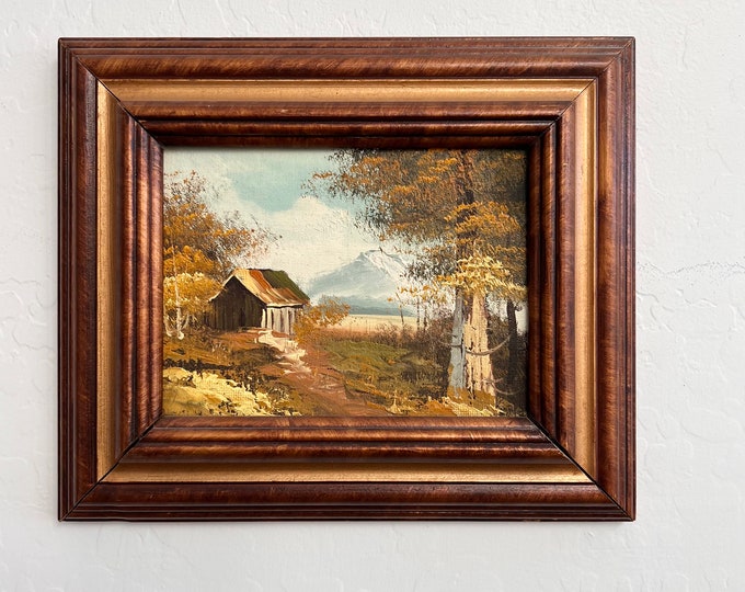 Vintage Landscape Oil Painting Cabin Woods Original Artwork Wood Frame ...