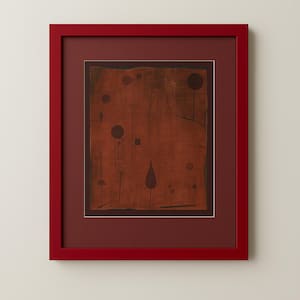 1930 'Fruits on Red' de Paul Klee Marco de arte rojo con paspartú personalizado rojo burdeos Impresión giclée enmarcada de alta calidad Arte de pared monocromático azul