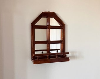 Vintage Spindle Rail Mirror Solid Wood Shelf, Decor Shelf, Accent Shelf, Entryway, Bathroom, Bedroom, Kitchen, Small Sconce Style, Floating