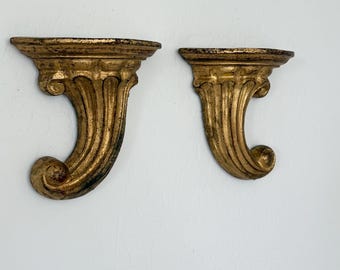 Vintage Florentia Gilded Wall Shelfs - Made in Italy Gold Pair Set of 2 Petite Italian Sconce Decor