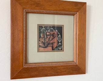 Cadre en bois carré vintage, art cubiste moderniste de 1917, cadre d'art étagère murale art carré moderniste cubisme mat, Juan Gris, MCM, oeuvre d'art encadrée
