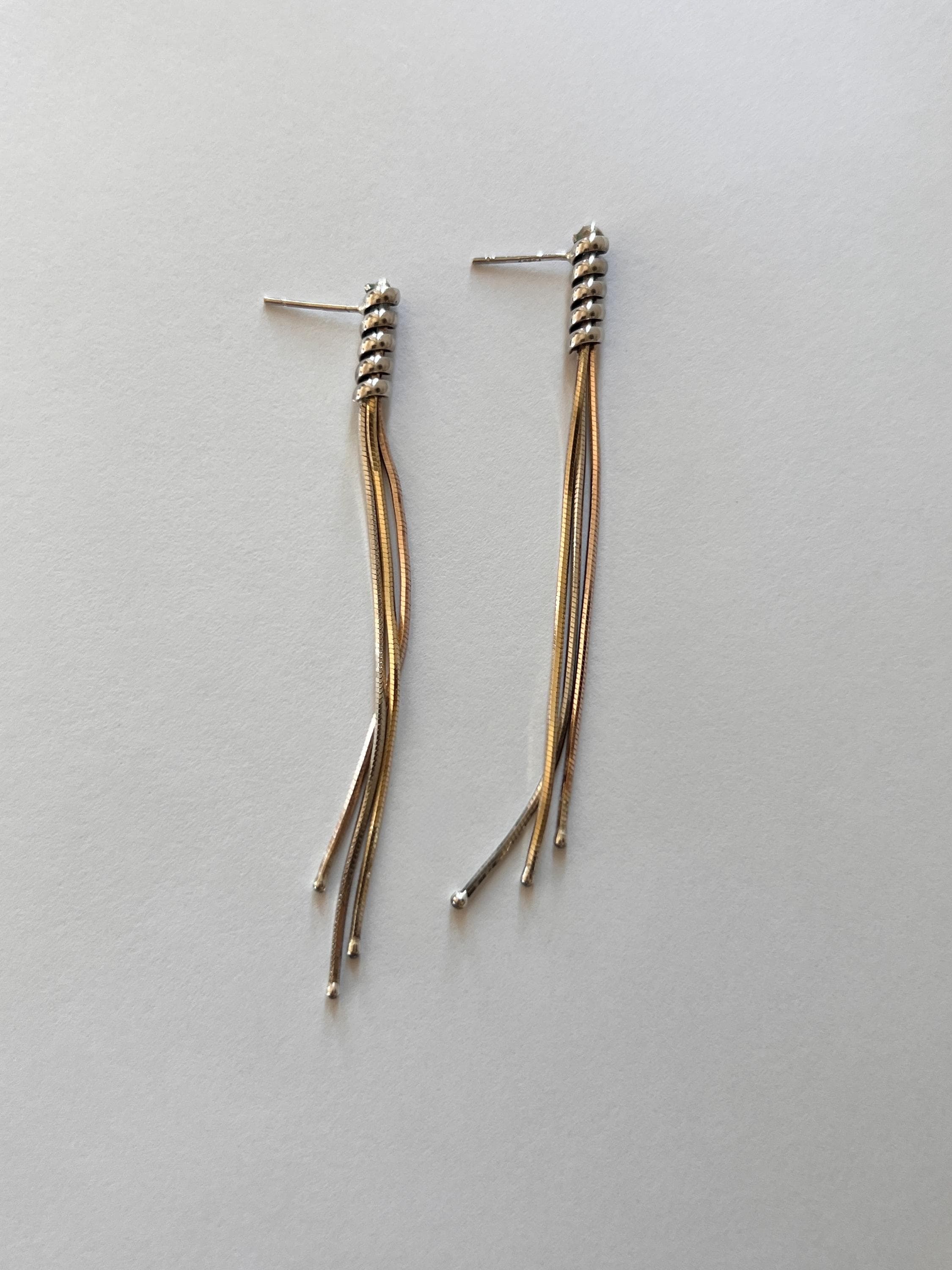 Vintage 925 Silver Sterling 3" Drop Snake Chain Earrings Real Silver Modernist Jewelry Chainlink Snake Chain MCM Drop Design Dangle