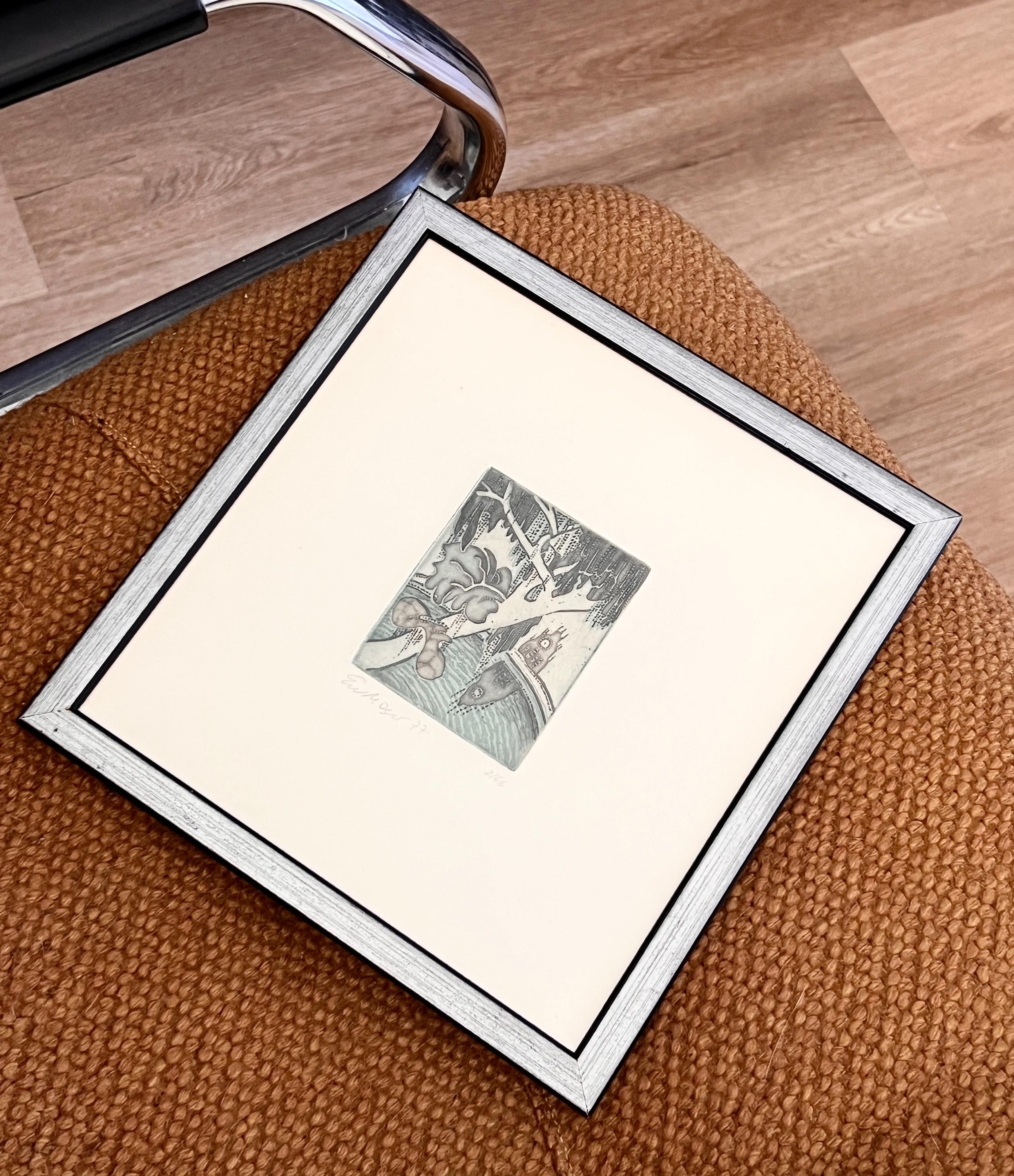 【送料無料ライン/39ショップ】 Vintage 1977 Original Abstract Tree Surrealist Etching 絵画