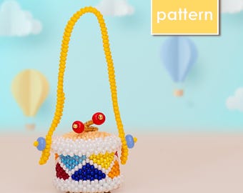 Beaded Drum Pattern Peyote Stitch Tutorial | Beadwork PDF | Miniature Musical Instrument | DIY Instructions