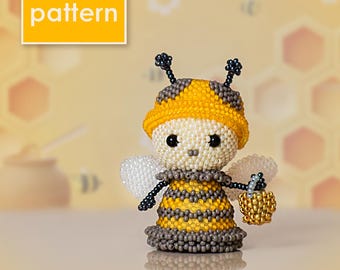 Beaded Bee Pattern – Cartoon-Style Insect DIY Tutorial – Peyote Stitch Miniature PDF for Beadwork Lovers