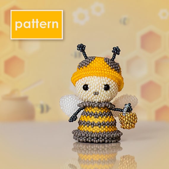 Beaded Bee Pattern – Cartoon-Style Insect DIY Tutorial – Peyote Stitch Miniature PDF for Beadwork Lovers