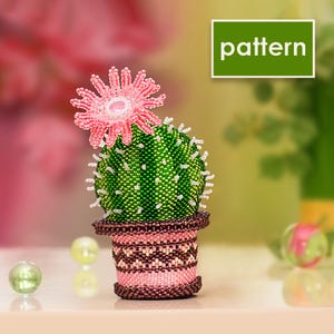 Beading Peyote Stitch Cactus with Flower | Detailed Pattern Tutorial PDF | Beaded Craft DIY