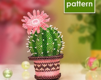 Beading Peyote Stitch Cactus with Flower | Detailed Pattern Tutorial PDF | Beaded Craft DIY