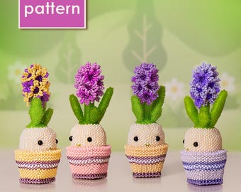 Beaded Hyacinth Pattern – Peyote Stitch Flower Tutorial – Cute Amigurumi Style Bead Plant – Spring DIY Beading Project PDF