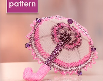 Beaded Umbrella Pattern – Peyote Stitch Beading Tutorial – Detailed PDF Instructions for Handmade Miniature Accessory