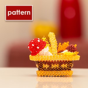 Kralenmand met paddenstoelen en bladeren pdf-patroon | Gedetailleerde peyote-steekzelfstudie | Kralenwerk DIY