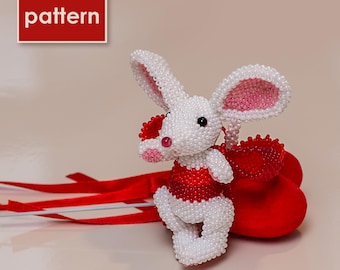 Detailed Pattern of a Valentine Mouse With a Bow | Peyote Stitch Technique | Beaded PDF Tutorial