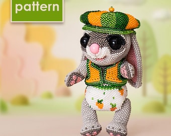Beaded Bunny Pattern with Clothes | Beret & Vest | Peyote Stitch Animal Tutorial | Rabbit PDF Pattern