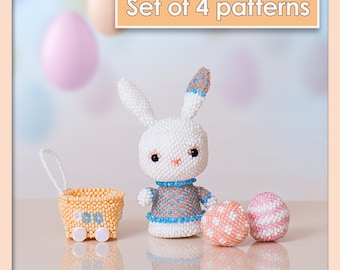 Beaded Easter Bunny Pattern with Cart & Eggs | Peyote Stitch PDF Tutorial