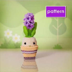 Padrão em PDF de Jacinto Bordado com Miçangas em Vaso | Tutorial de Planta com Flor em Ponto Peyote