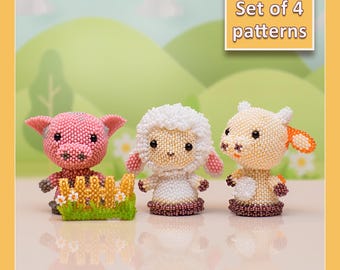 Beading Tutorials | PDF Patterns of Pig, Cow, Lamb & Fenc | Geometric Peyote Stitch Master Class