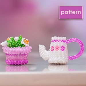 Detailed Pattern of a Teapot and a Flowerpot with Flowers | Peyote Stitch Technique | Beaded PDF Tutorial