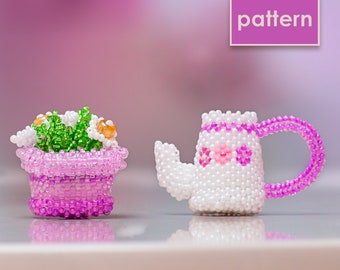 Detailed Pattern of a Teapot and a Flowerpot with Flowers | Peyote Stitch Technique | Beaded PDF Tutorial