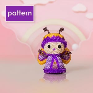 Beaded Butterfly Pattern – Cartoon Style Peyote Stitch PDF – Easy DIY Beading Project for Beginners