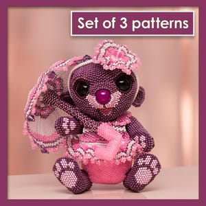 Beading Tutorials | PDF Pattern for Bear, Dress & Umbrella | Geometric Peyote Stitch DIY