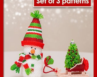 Beaded Christmas Set Pattern | PDF Tutorials of Snowman, Sled & Christmas Tree | Peyote Stitch